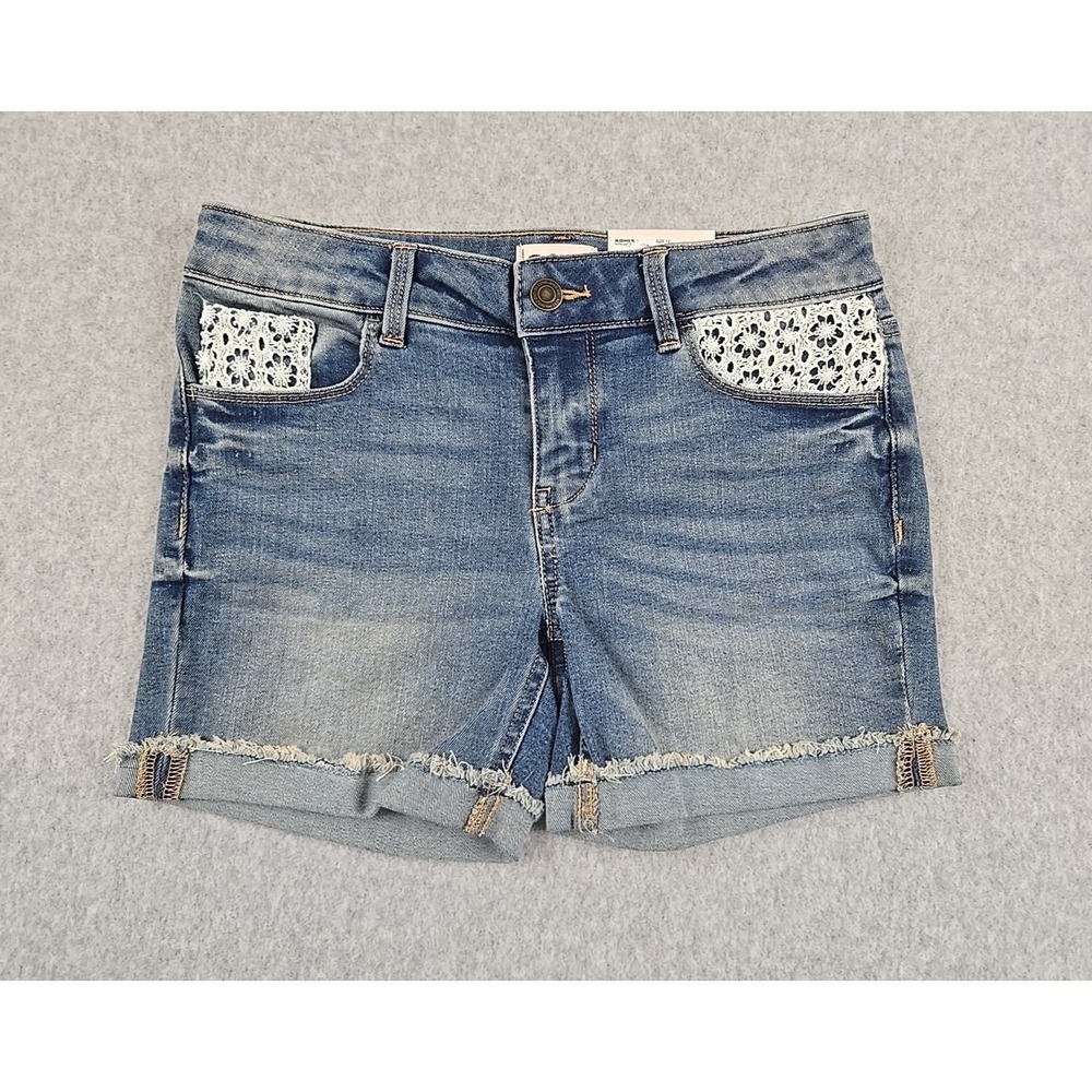 SO Jean Shorts Girls Size 12 Cut Off Mid Rise Denim Floral Shortie Jeans NWT